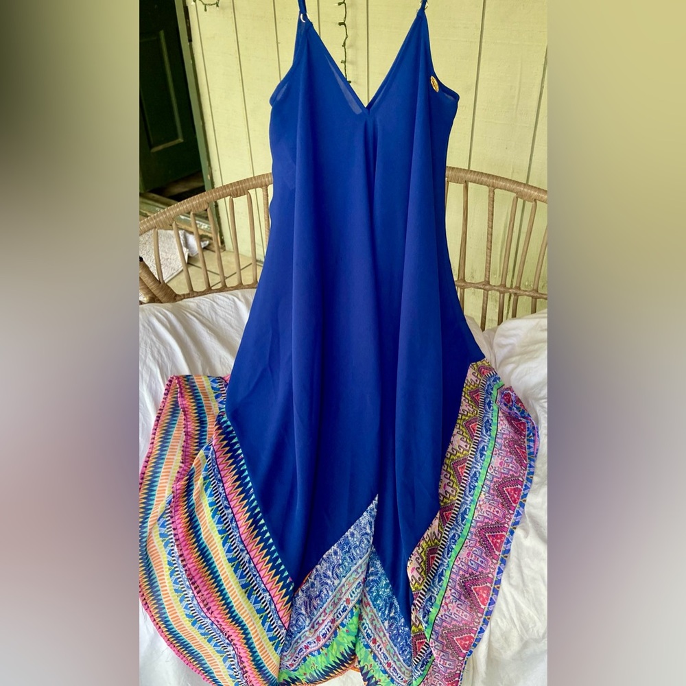 Jessica Simpson Royal Blue Maxi Dress with Multicolor Hem